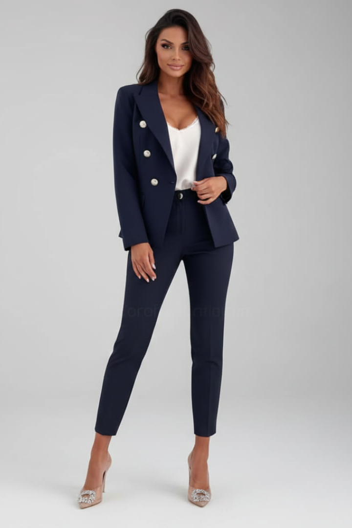 Tailored Blazer Trousers Set-suits > women's suit set-Laventaire-Navy Blue-S-Laventaire
