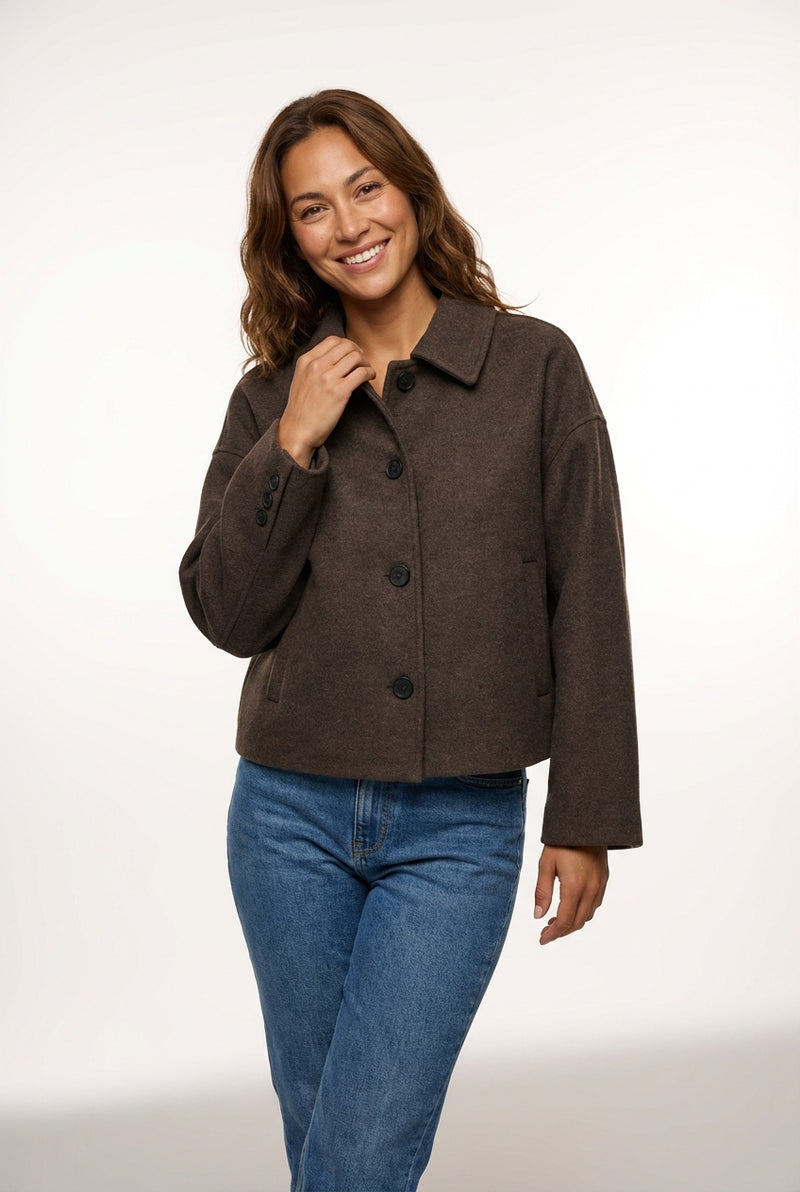Tailored Buttoned Coat-outerwear > coats > tailored coats-Laventaire-Dark Brown-S-Laventaire