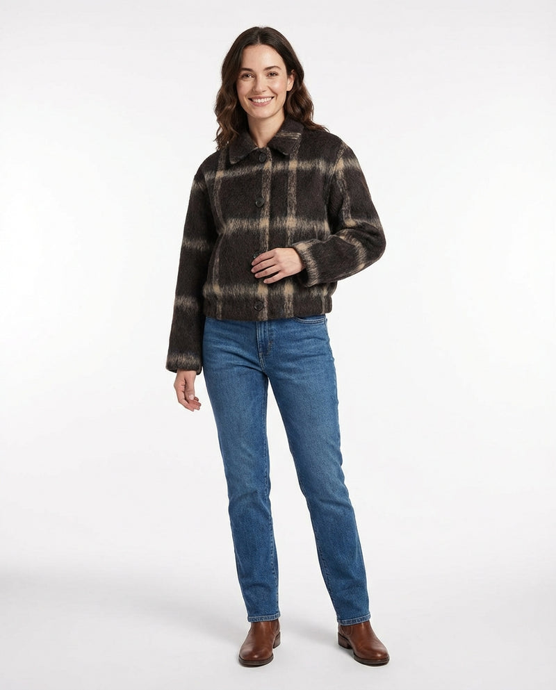 Tailored Checkered Jacket-jackets > tailored jackets-Laventaire-Dark Brown-S-Laventaire