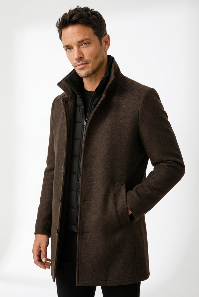 Tailored Collared Coat-coats > tailored coat-Laventaire-Dark Brown-M-Laventaire