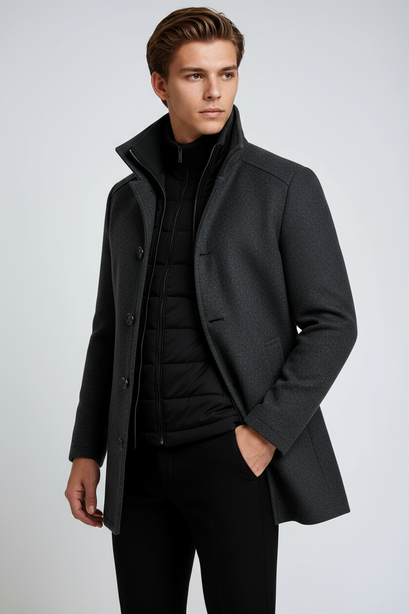 Tailored Collared Coat-coats > tailored coat-Laventaire-Dark Gray-M-Laventaire