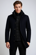 Tailored Collared Coat-coats > tailored coat-Laventaire-Navy Blue-M-Laventaire