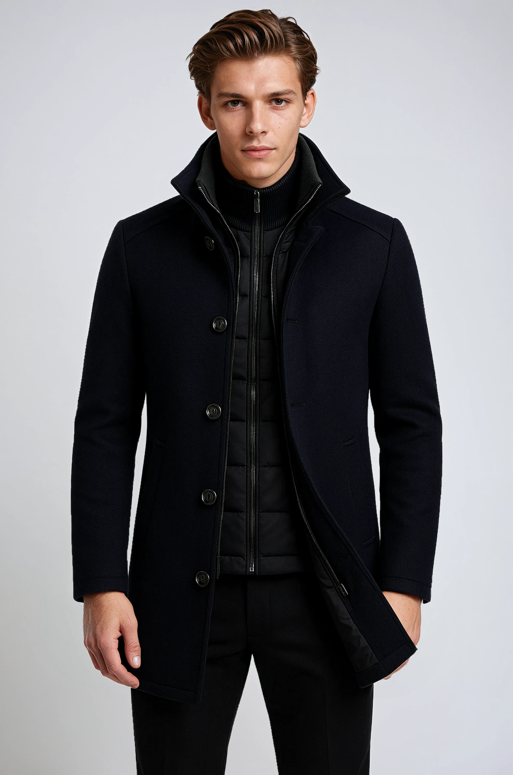 Tailored Collared Coat-coats > tailored coat-Laventaire-Navy Blue-M-Laventaire
