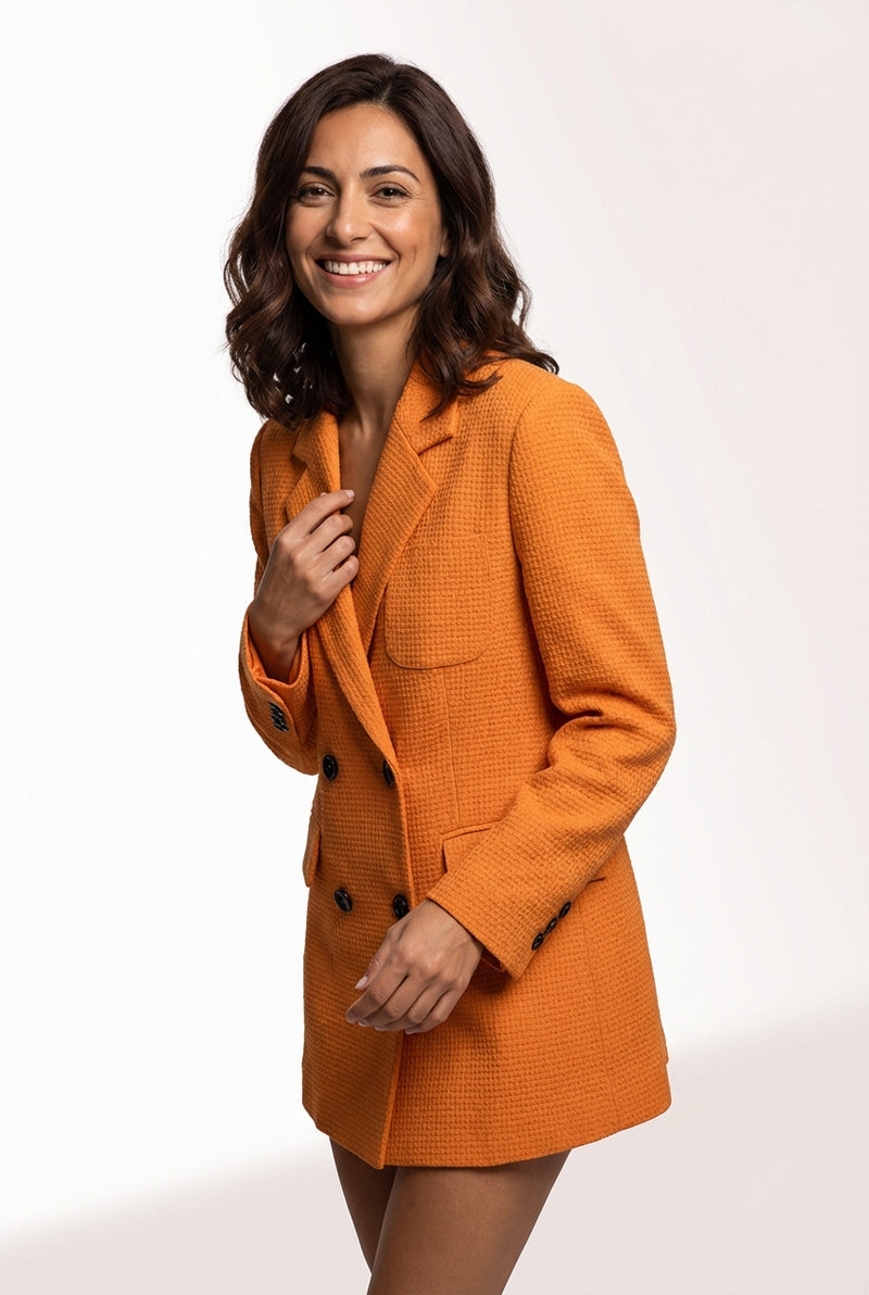 Tailored Double-Breasted Blazer-blazers > double-breasted blazers-Laventaire-Orange-S-Laventaire