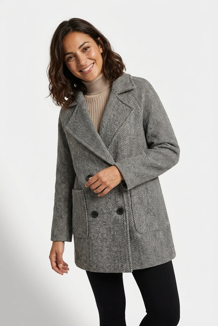 Tailored Double Breasted Coat-outerwear > coats > tailored coats-Laventaire-Gray-S-Laventaire