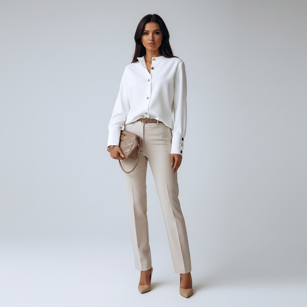 Tailored Front-Buttoned Blouse-tops > blouses > button-up blouses-Laventaire-Laventaire