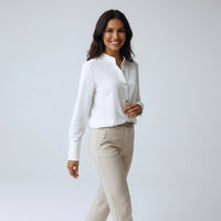 Tailored Front-Buttoned Blouse-tops > blouses > button-up blouses-Laventaire-White-S-Laventaire