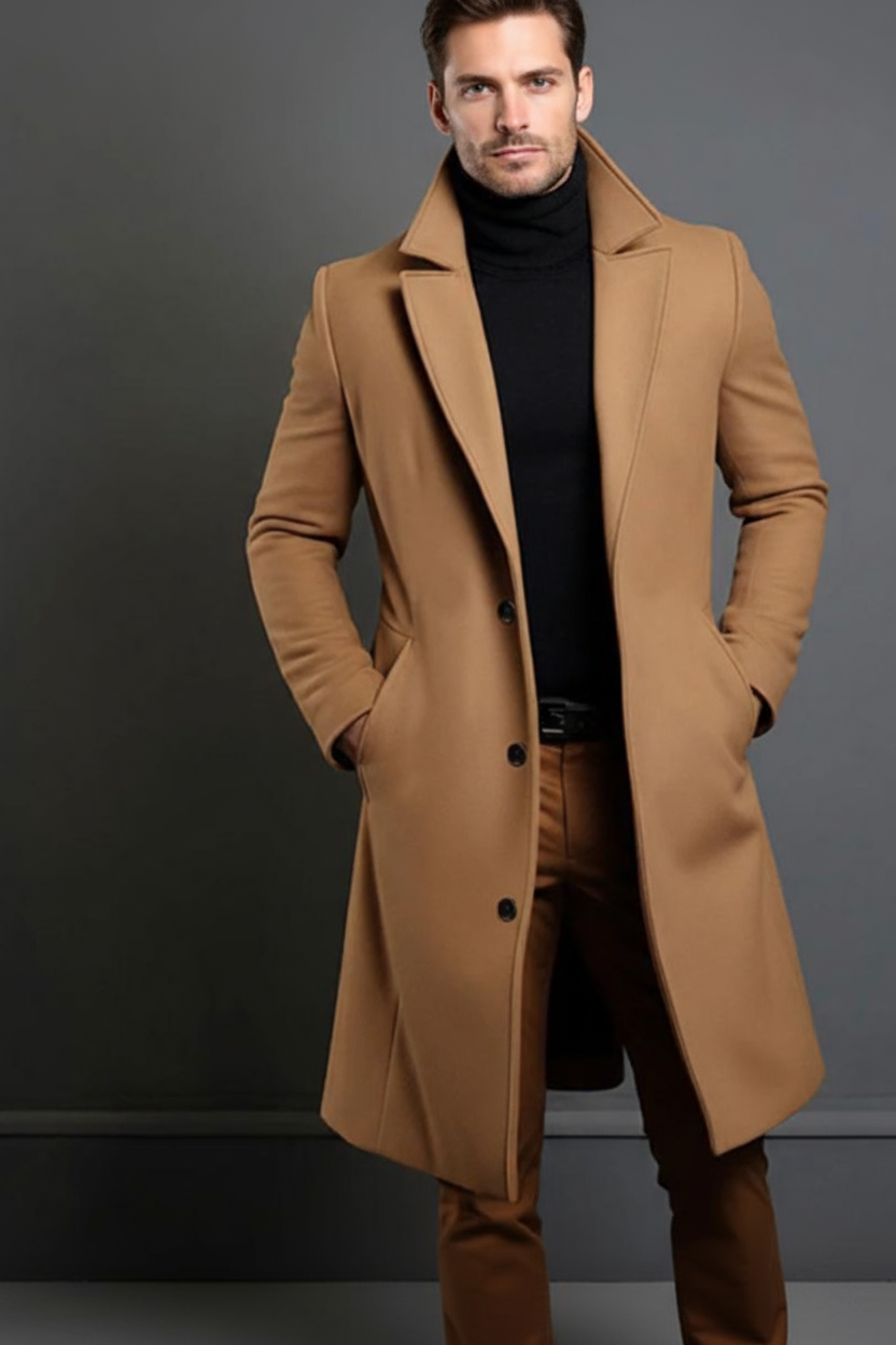 Tailored Long Coat-coats > long coat > tailored long coat-Laventaire-Light Brown-S-Laventaire
