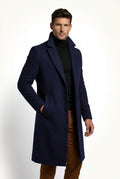 Tailored Long Coat-coats > long coat > tailored long coat-Laventaire-Navy Blue-S-Laventaire