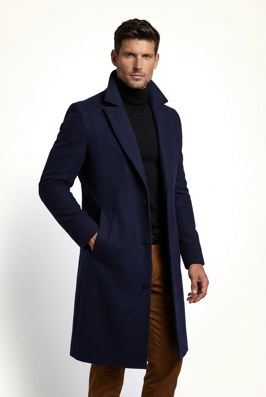 Tailored Long Coat-coats > long coat > tailored long coat-Laventaire-Navy Blue-S-Laventaire