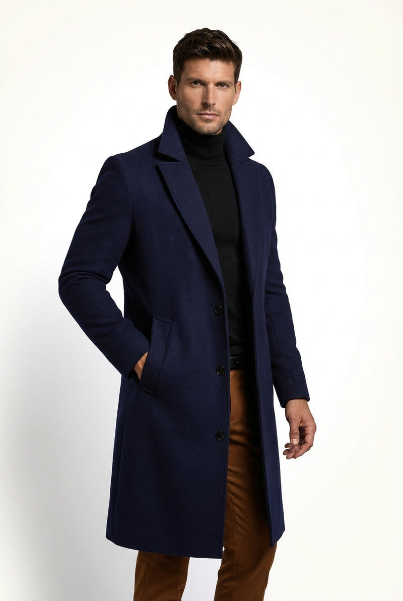 Tailored Long Coat-coats > long coat > tailored long coat-Laventaire-Navy Blue-S-Laventaire