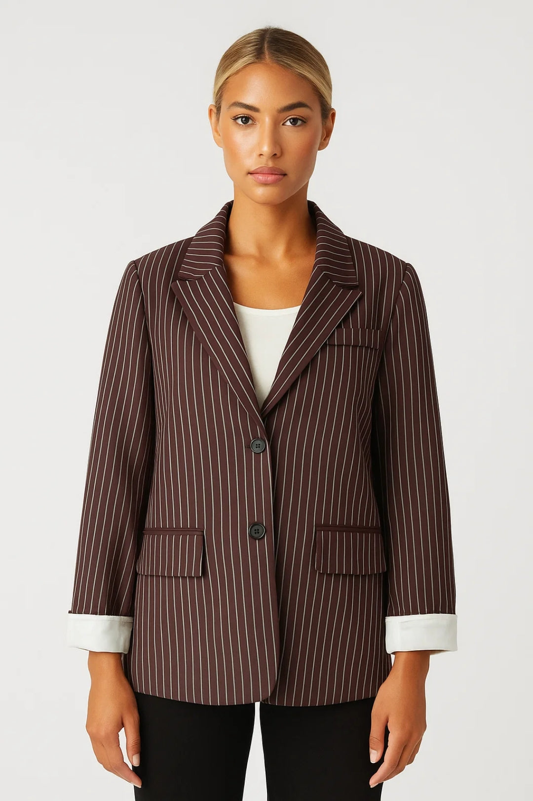 Tailored Pinstripe Blazer-blazers > tailored blazer-Laventaire-Laventaire