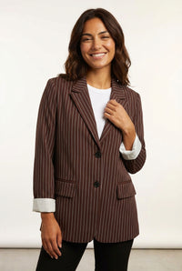 Tailored Pinstripe Blazer-blazers > tailored blazer-Laventaire-Dark Brown-S-Laventaire
