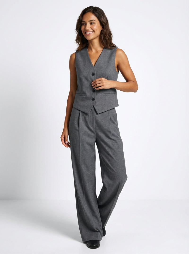 Tailored Vest Pants Set-sets > tailored vest pants set-Laventaire-Grey-S-Laventaire