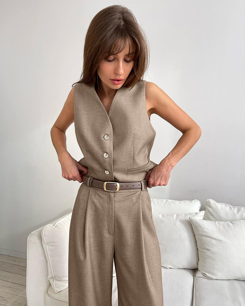 Tailored Vest Pants Set-sets > tailored vest pants set-Laventaire-Taupe-S-Laventaire