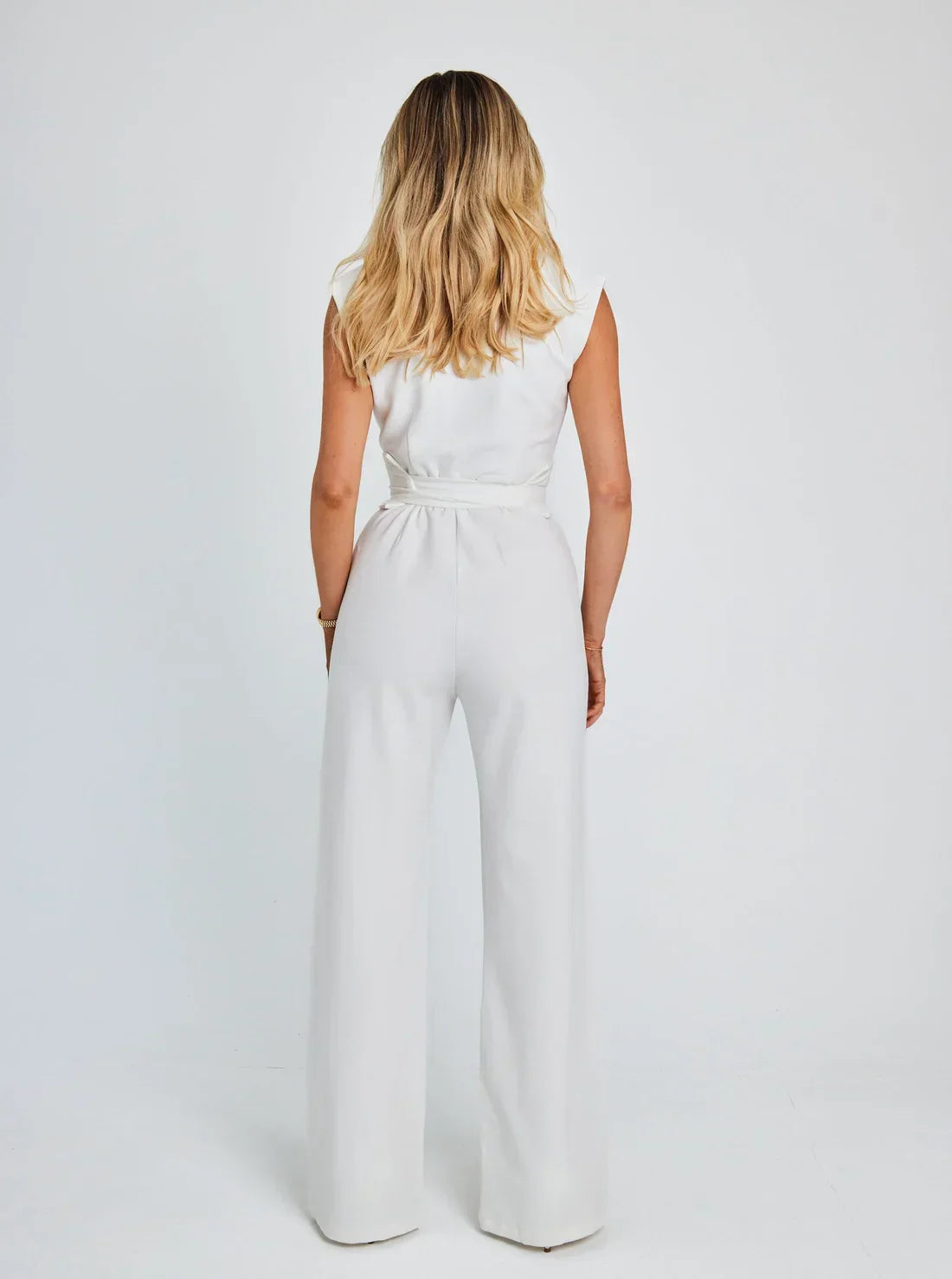 Tailored Wide Leg Jumpsuit-jumpsuits > wide leg jumpsuit-Laventaire-White-S-Laventaire