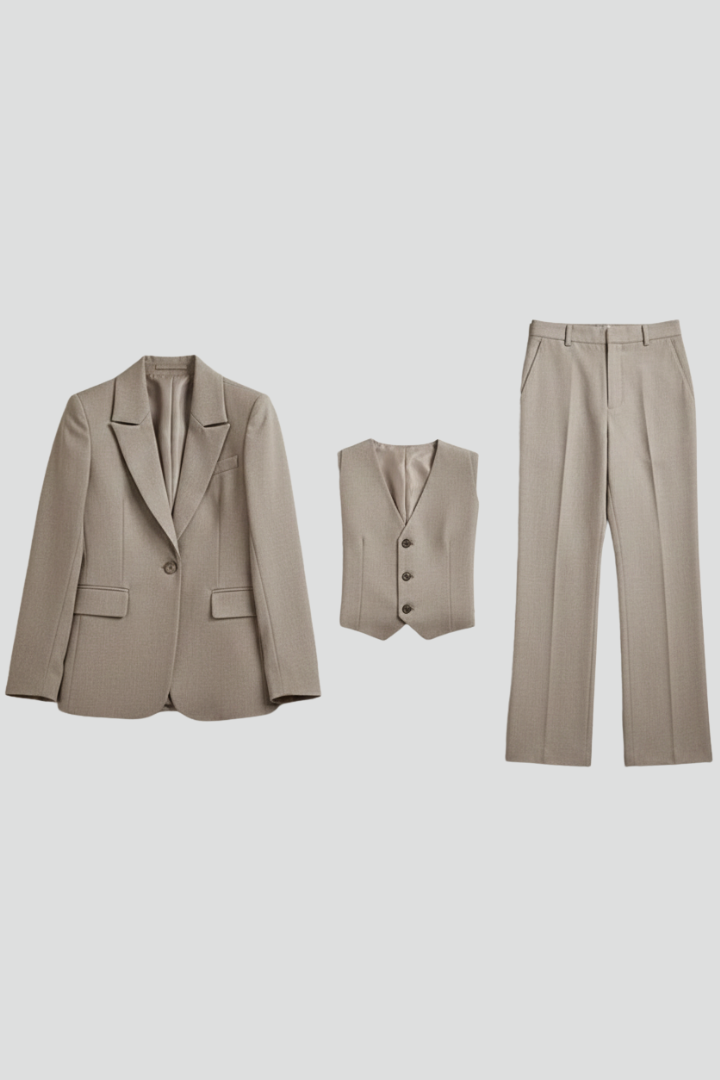 Taupe Blazer Trouser Set-suits > blazer set-Laventaire-Laventaire
