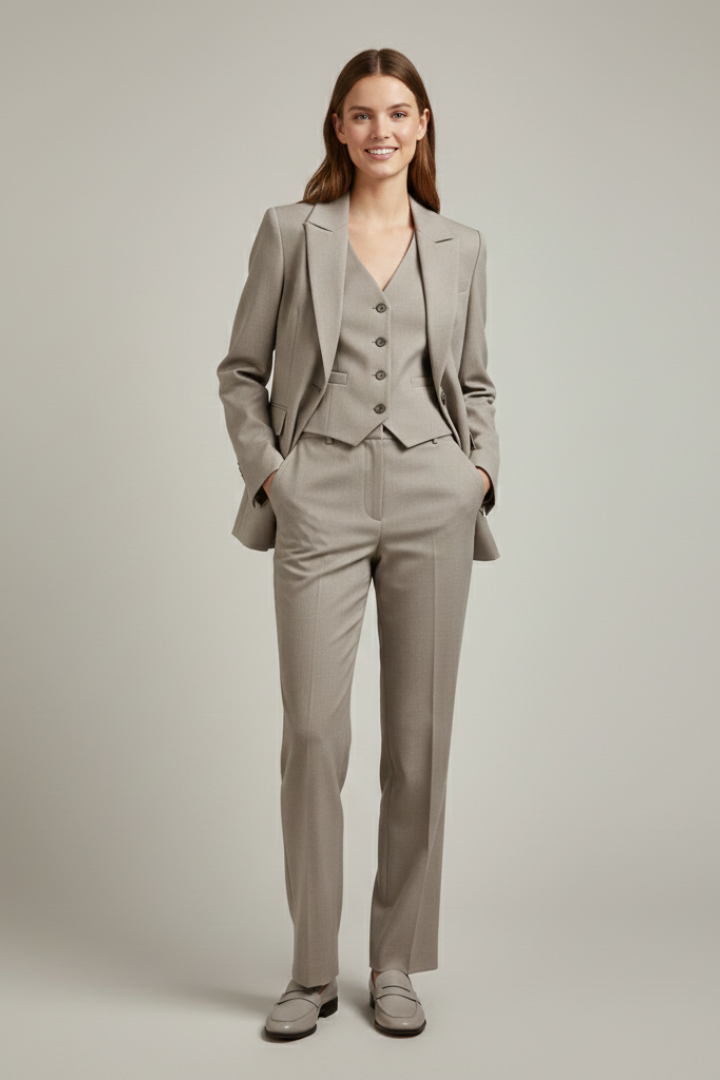 Taupe Blazer Trouser Set-suits > blazer set-Laventaire-Laventaire