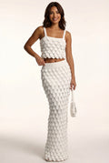 Textured Two Piece Skirt Set-sets > two piece set-Laventaire-White-S-Laventaire