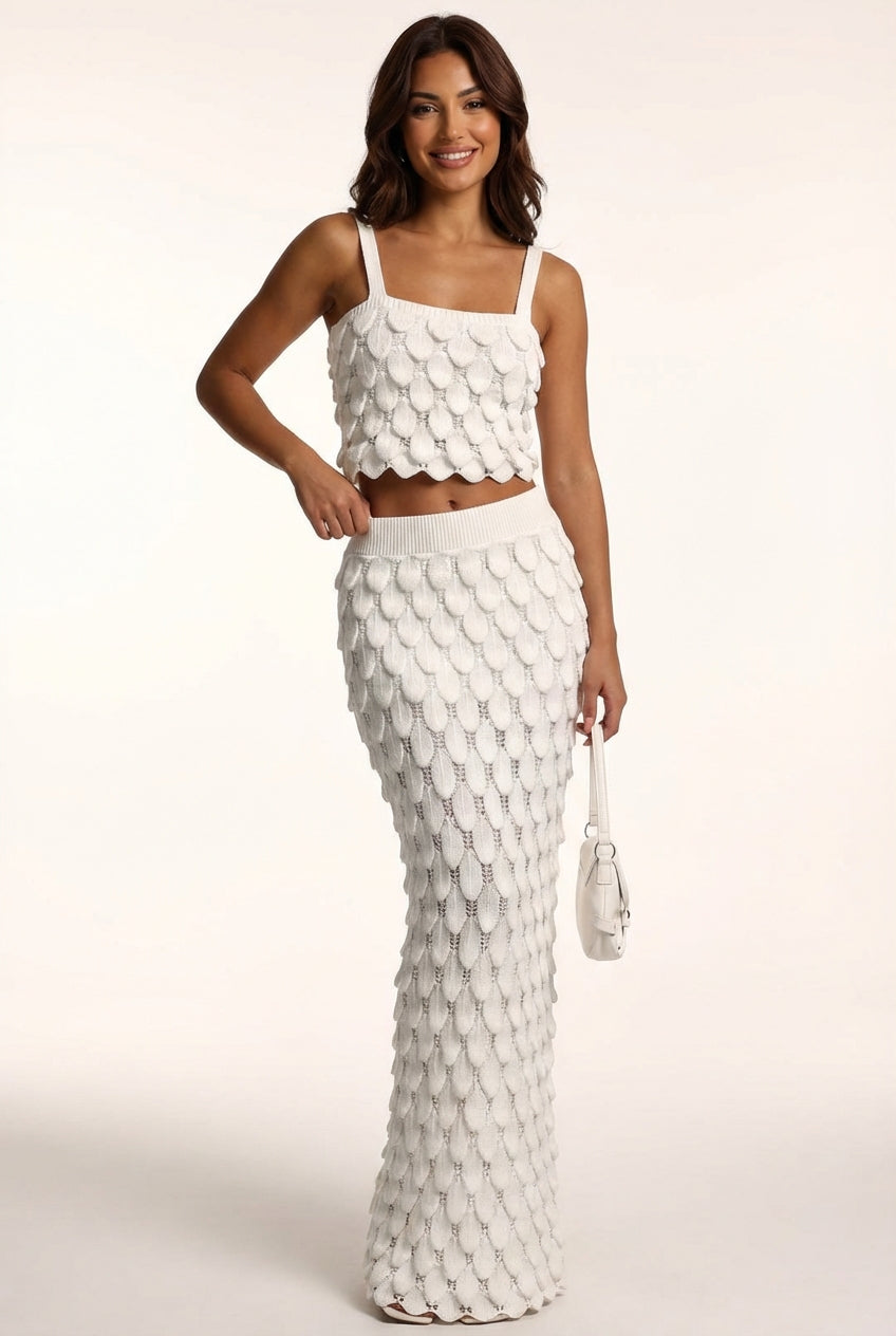 Textured Two Piece Skirt Set-sets > two piece set-Laventaire-White-S-Laventaire