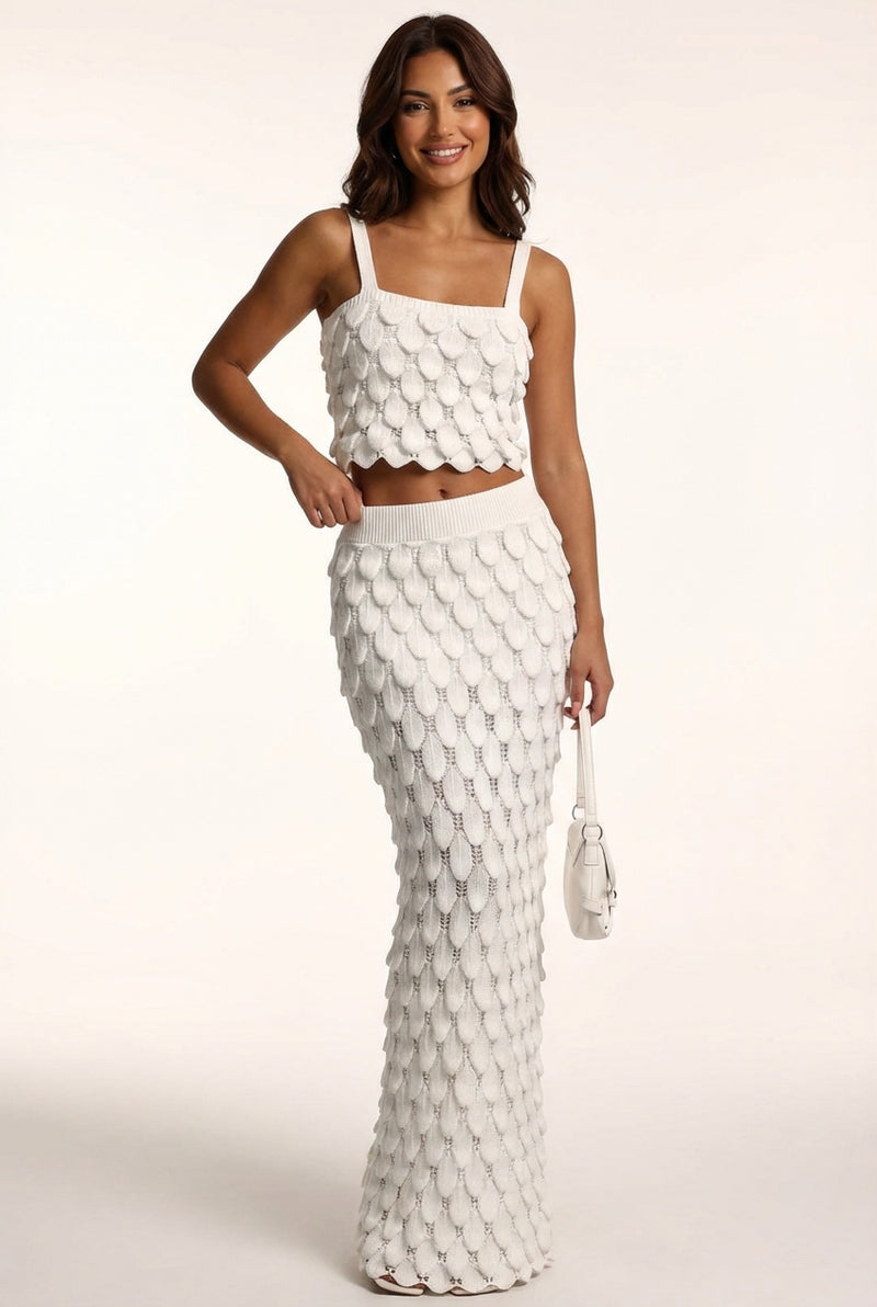Textured Two Piece Skirt Set-sets > two piece set-Laventaire-White-S-Laventaire