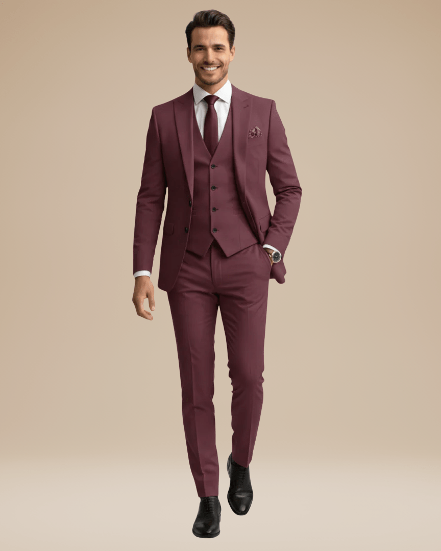 Three-Piece Business Suit-suits > three-piece suit-Laventaire-Burgundy-S-Laventaire