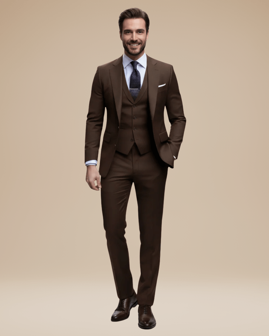 Three-Piece Business Suit-suits > three-piece suit-Laventaire-Dark Brown-S-Laventaire