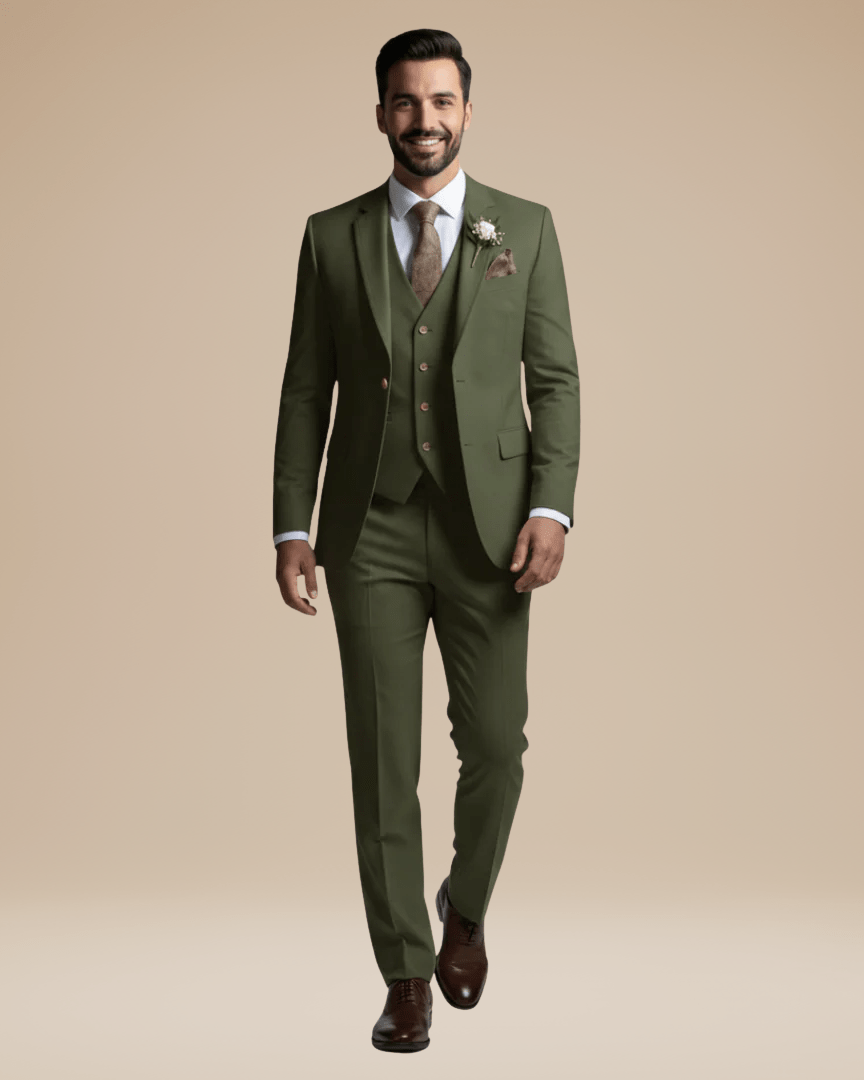 Three-Piece Business Suit-suits > three-piece suit-Laventaire-Olive Green-S-Laventaire