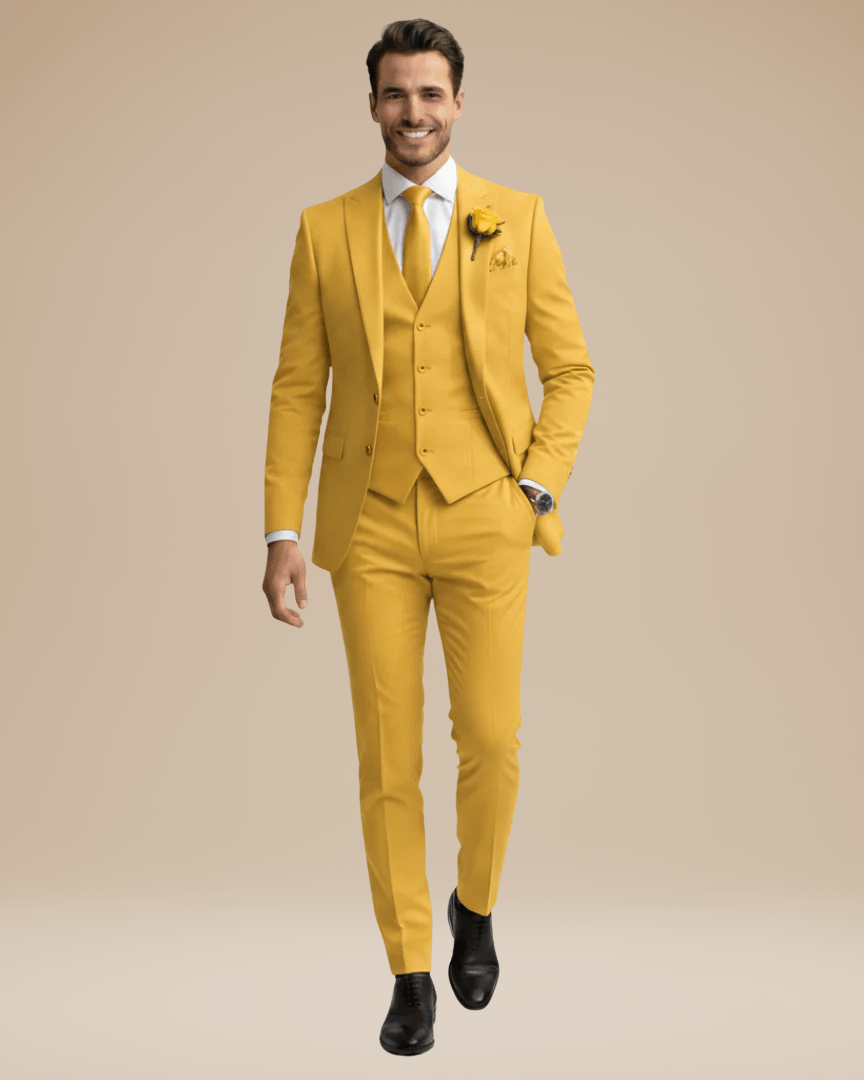 Three-Piece Business Suit-suits > three-piece suit-Laventaire-Yellow-S-Laventaire