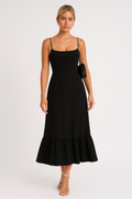 Tiered Ruffled Midi Dress-dresses > midi dress-Laventaire-Black-S-Laventaire