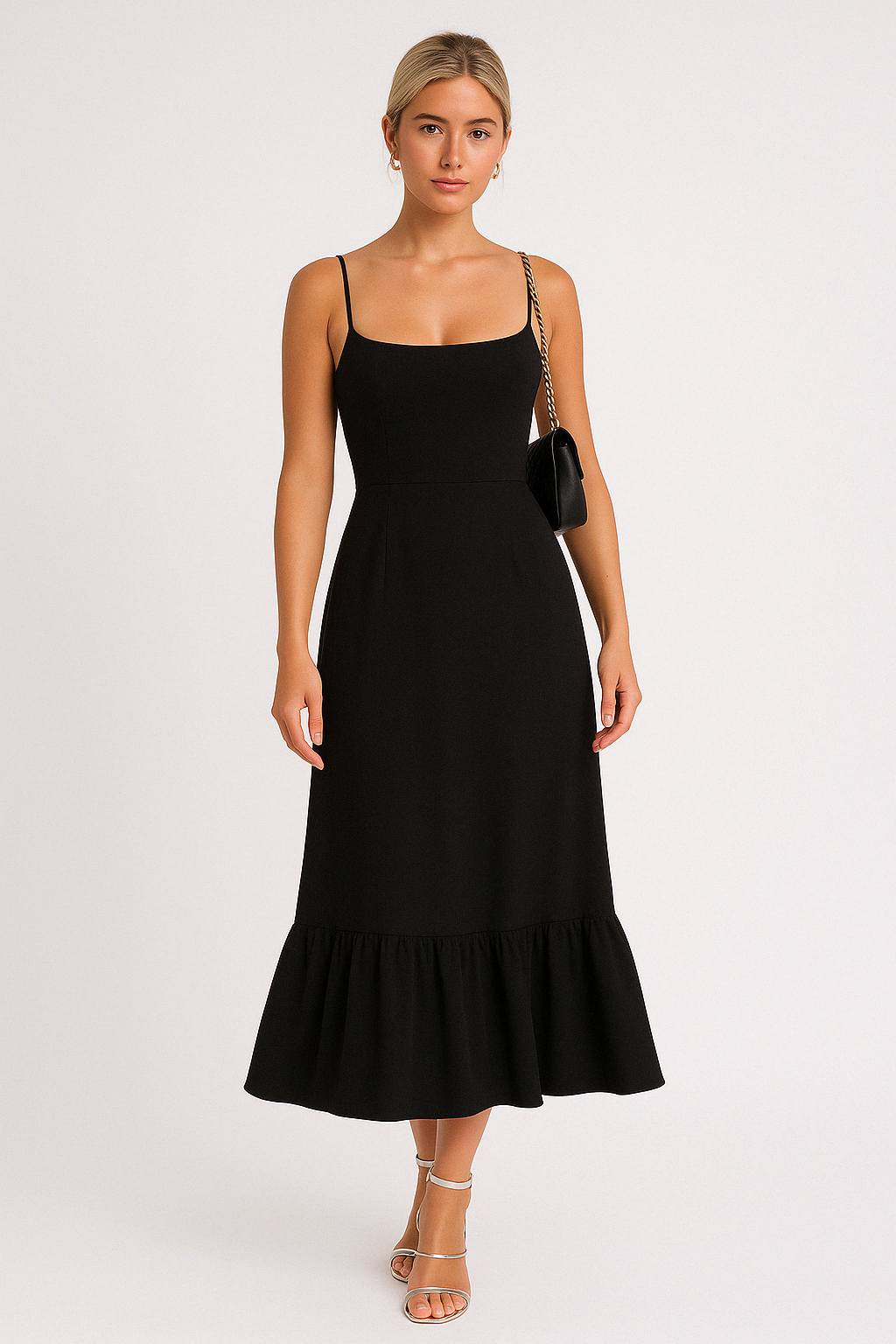 Tiered Ruffled Midi Dress-dresses > midi dress-Laventaire-Black-S-Laventaire
