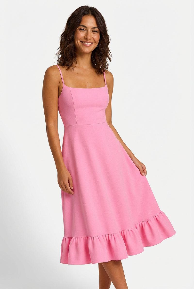 Tiered Ruffled Midi Dress-dresses > midi dress-Laventaire-Blush Pink-S-Laventaire