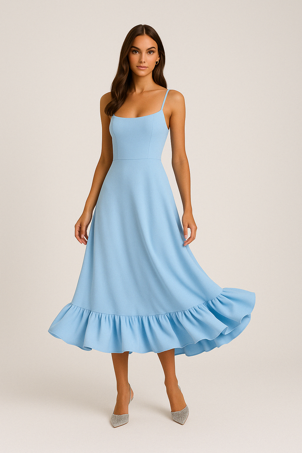 Tiered Ruffled Midi Dress-dresses > midi dress-Laventaire-Sky Blue-S-Laventaire