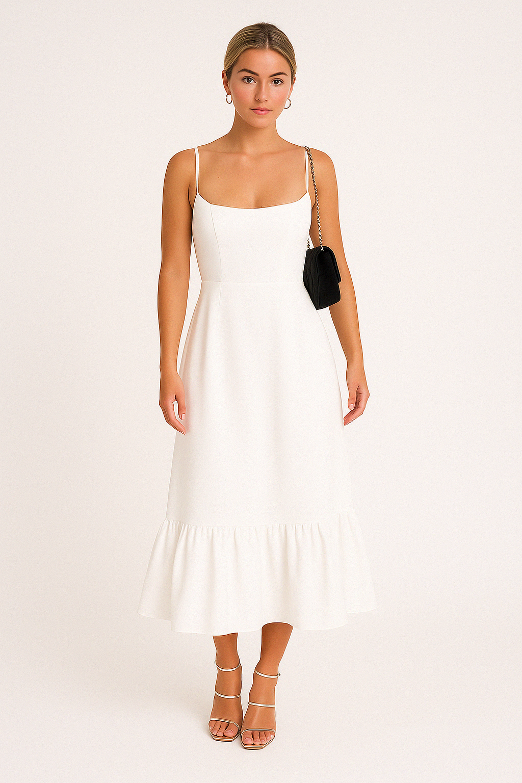 Tiered Ruffled Midi Dress-dresses > midi dress-Laventaire-White-S-Laventaire