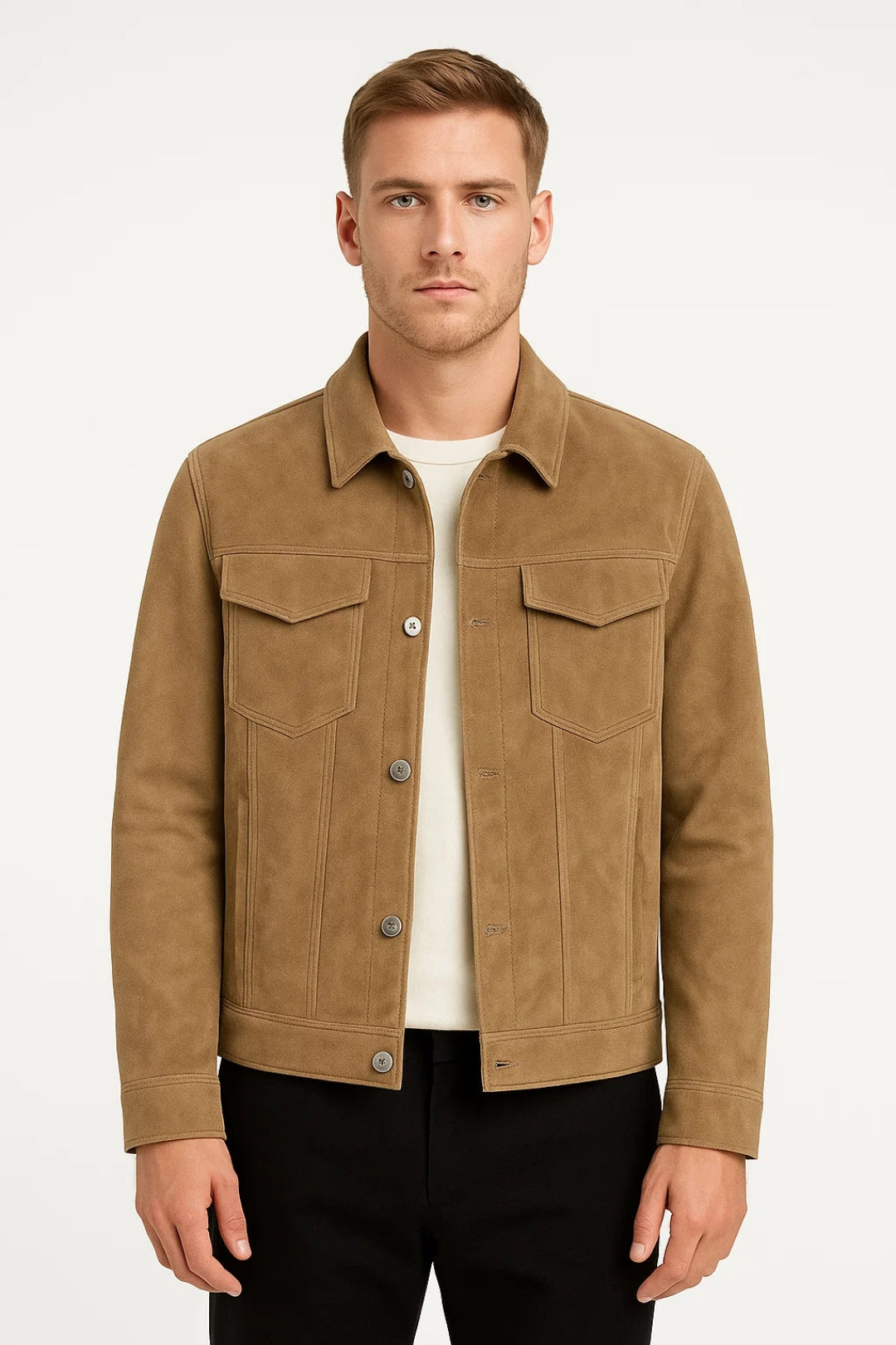 Trucker Buttoned Jacket-trucker jackets > men's jackets-Laventaire-Camel-M-Laventaire