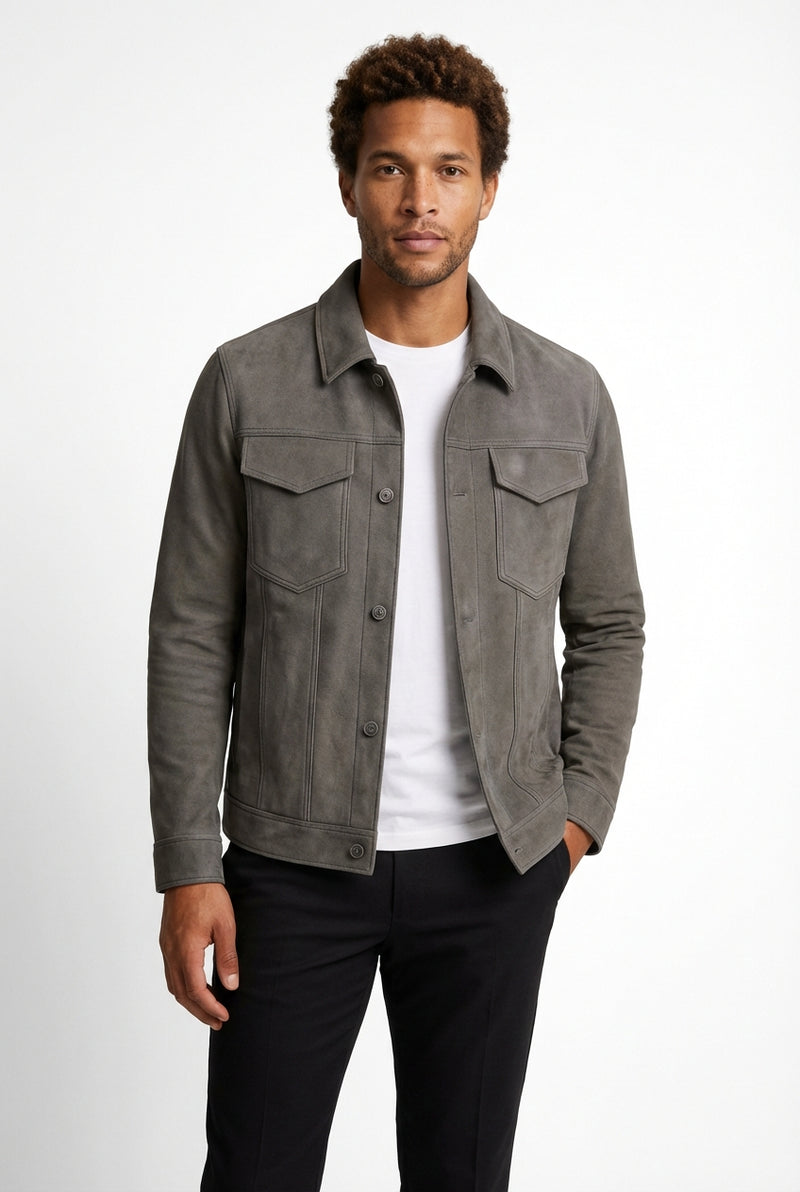 Trucker Buttoned Jacket-trucker jackets > men's jackets-Laventaire-Gray-M-Laventaire