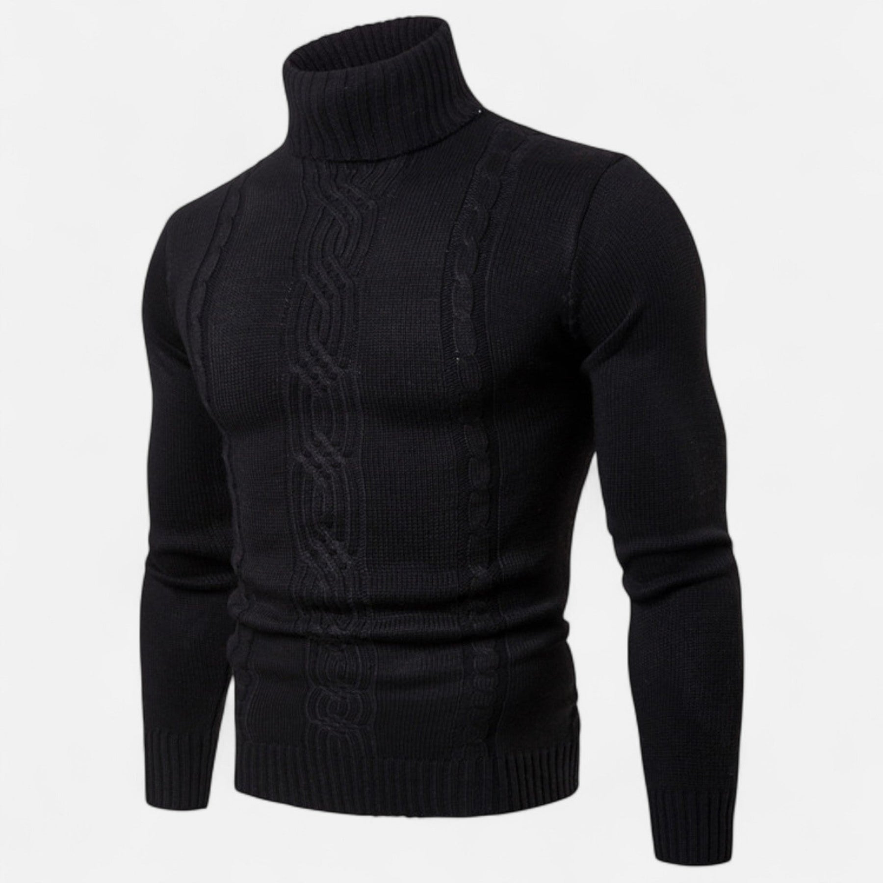 Turtleneck Jacquard Sweater-sweaters > turtleneck sweater-Laventaire-Black-S-Laventaire