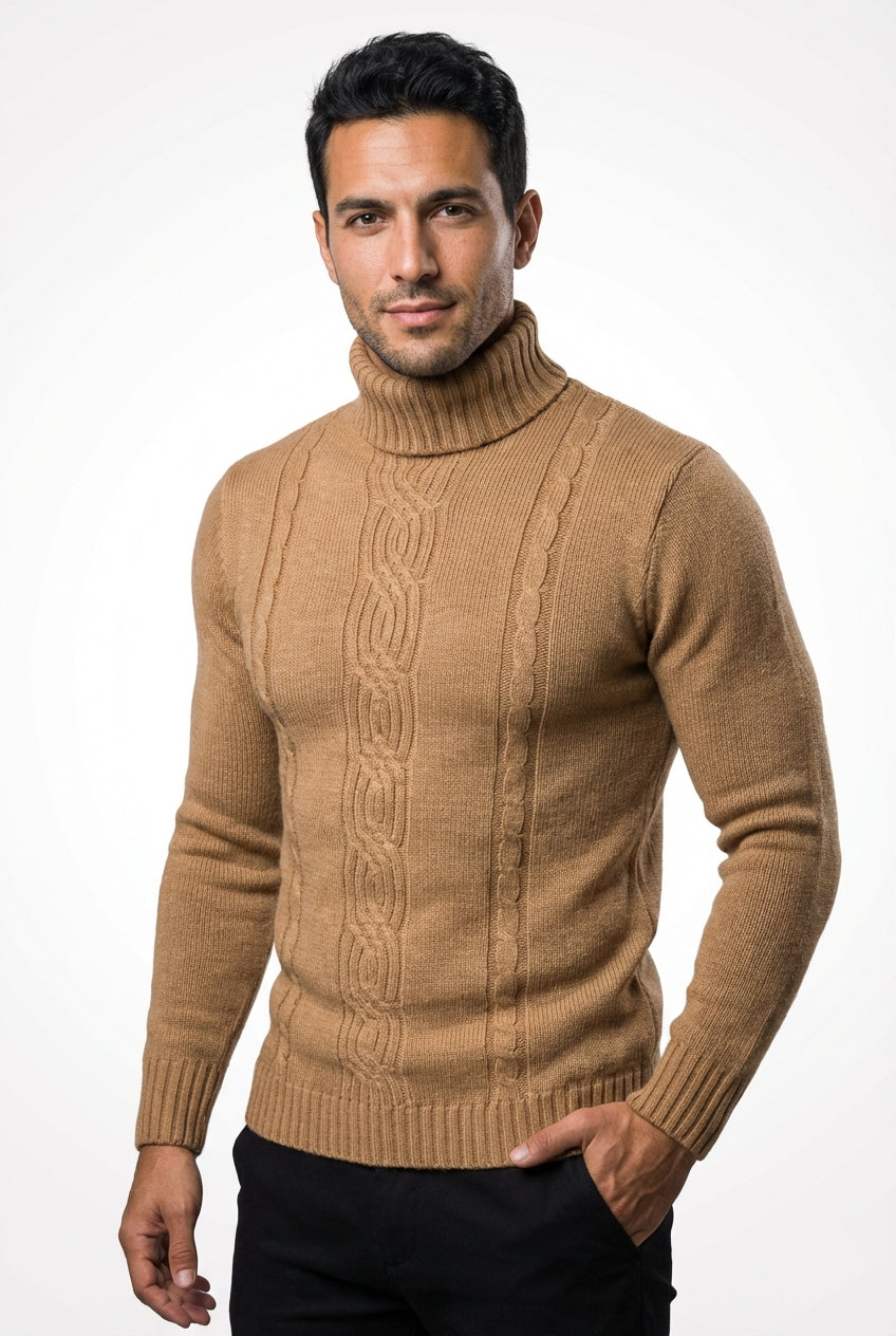 Turtleneck Jacquard Sweater-sweaters > turtleneck sweater-Laventaire-Camel-S-Laventaire