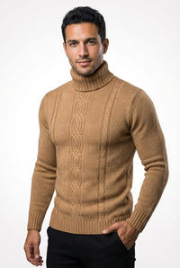 Turtleneck Jacquard Sweater-sweaters > turtleneck sweater-Laventaire-Camel-S-Laventaire