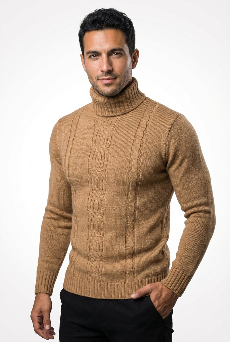 Turtleneck Jacquard Sweater-sweaters > turtleneck sweater-Laventaire-Camel-S-Laventaire