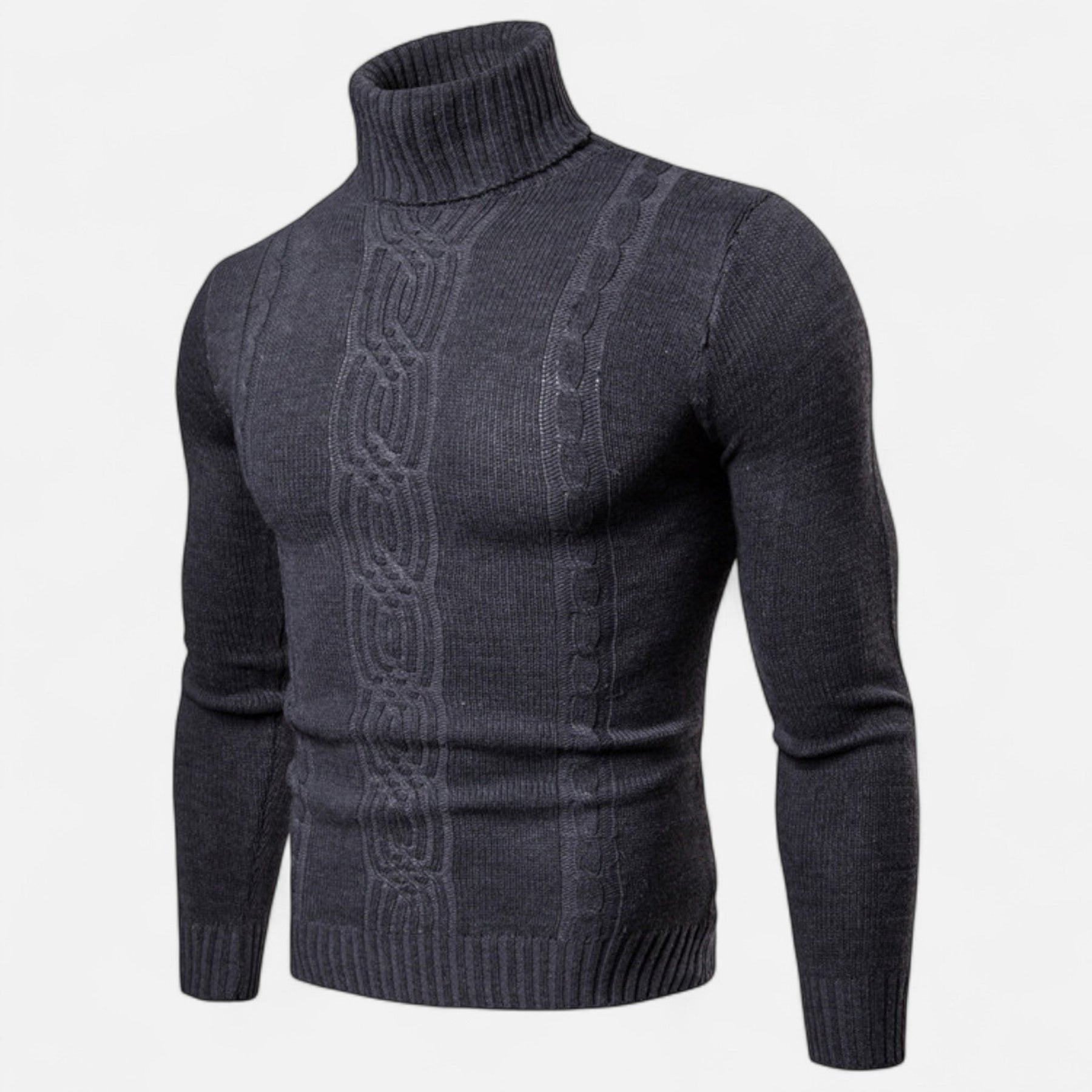 Turtleneck Jacquard Sweater-sweaters > turtleneck sweater-Laventaire-Dark Gray-S-Laventaire