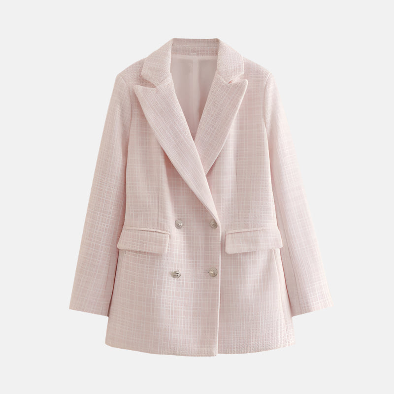 Tweed Blazer V-Neck-jackets > blazers-Laventaire-Laventaire