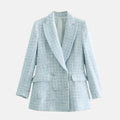 Tweed Blazer V-Neck-jackets > blazers-Laventaire-Baby Blue-XS-Laventaire