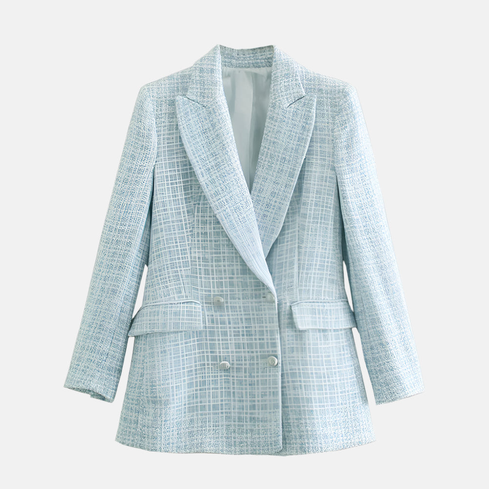 Tweed Blazer V-Neck-jackets > blazers-Laventaire-Baby Blue-XS-Laventaire