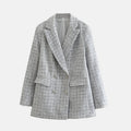 Tweed Blazer V-Neck-jackets > blazers-Laventaire-Light Gray-XS-Laventaire