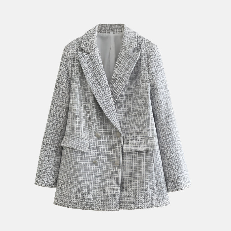 Tweed Blazer V-Neck-jackets > blazers-Laventaire-Light Gray-XS-Laventaire