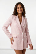 Tweed Blazer V-Neck-jackets > blazers-Laventaire-Pink-XS-Laventaire