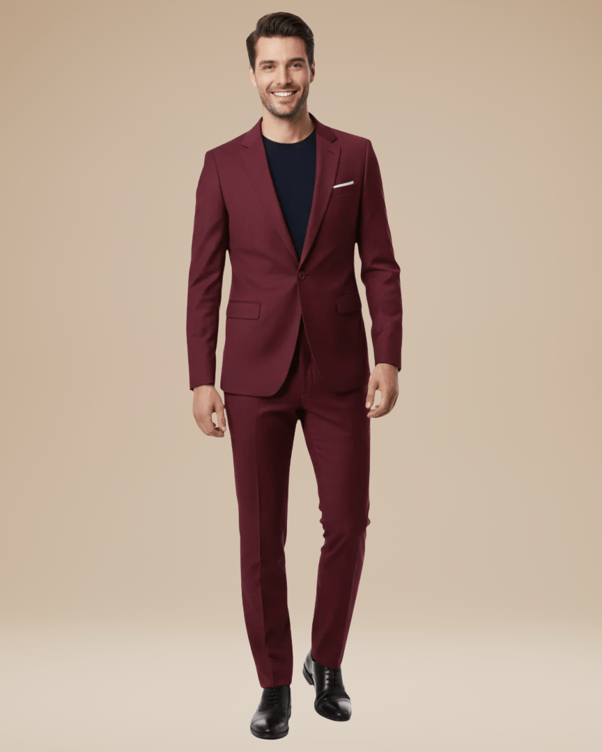 Two-Piece Business Suit-suits > men's suits > slim fit suits-Laventaire-Burgundy-S-Laventaire