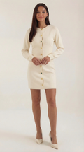 Two-Piece Set Cardigan Skirt-sets > cardigan skirt set-Laventaire-Cream-S-Laventaire