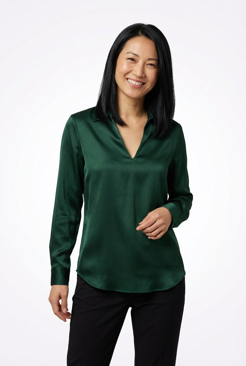 V-Neck Blouse Top-tops > blouses-Laventaire-Dark Green-XS-Laventaire